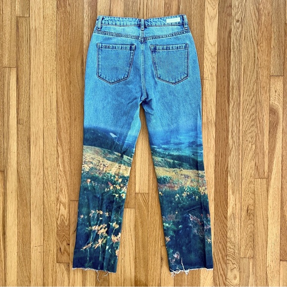 BLANK NYC The Madison Crop, Digital Print, High Waist, Raw Hem Jeans, Sz 25 - Picture 4 of 9